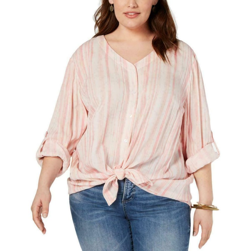 Style & Co. Front Tie Button-Down Blouse Size 3X